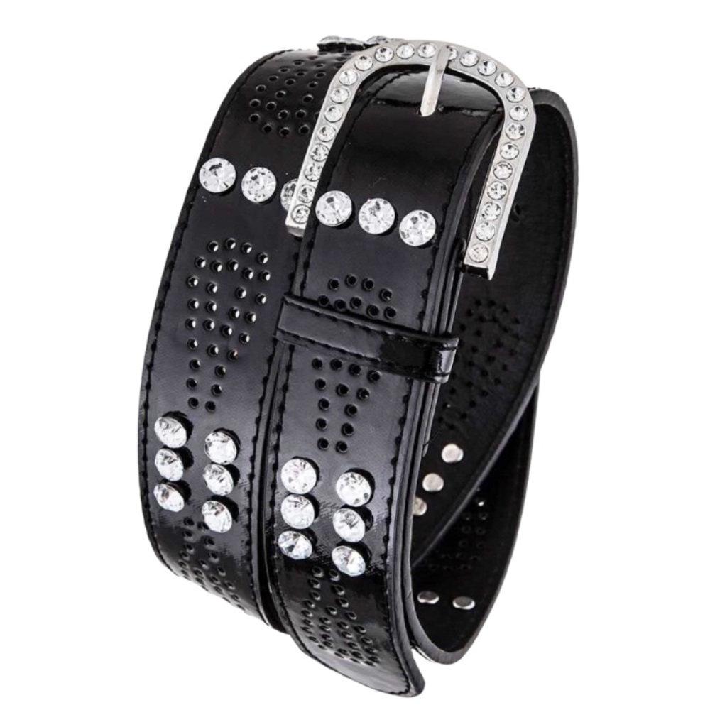 Bling Out Crystal Black Vegan Leather Statement Belt